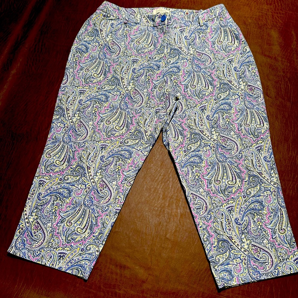 Talbots Paisley Print Capri Pants in Purple, Pink, and Blue
